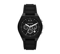 Armani Exchange Watch for Men, Quarz-Chronographenwerk und 44mm Gehäusegröße mit Silikonarmband, Tiefschwarz und Weiß