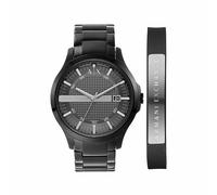 Armani Exchange Herrenuhr, DreizeigerDatumswerk, 46mm Schwarzes Edelstahlgehäuse mit Edelstahlarmband, AX7101