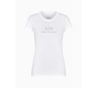 Armani Exchange Women's Crewneck Slim fit Rhinestone A|x Logo Tee T-Shirt, Optic White, Small