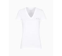 Armani Exchange Women's Arte Sella, Shiny Logo, V Neck T-Shirt, Optic White, S