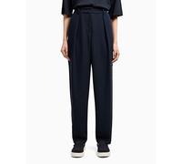 Armani Exchange Women's Blue Edition, Sustainable, Central Pleats, Logo Patch, Pants, Blue, 8