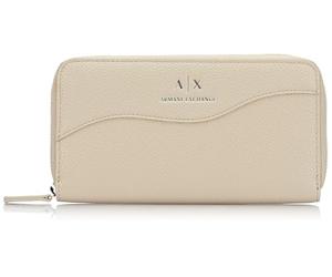 Armani Exchange Women's Essential, Wave, Silver Printed Logo Tri-Fold Wallet, Grey, One Size