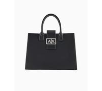 Armani Exchange Women's Jodie, Sustainable, Logo plate closure, Medium Tote, Black, One size