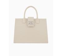 Armani Exchange Women's Jodie, Sustainable, Logo plate closure, Medium Tote, White, One size