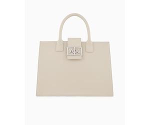 Armani Exchange Women's Jodie, Sustainable, Logo plate closure, Medium Tote, White, One size