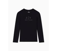 Armani Exchange Women's Long Sleeve Front Strass Logo Slim fit, Shirt, Black, XL