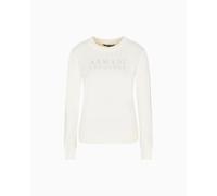 Armani Exchange Women's Long Sleeve Round Collar Front Logo, Sweatshirt, White, M