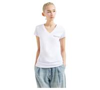 Armani Exchange Women's Milano/New York Logo Slim Fit V-Neck Tee T-Shirt, Optic White, Klein
