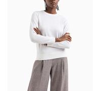 Armani Exchange Women's Ribbed Cuffs, Round Neck, Side Embroidered Logo Sweater White, S