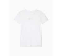 AX ARMANI EXCHANGE Damen T-Shirt - Rundhals, Kurzarm, Glitzer-Logo, Baumwolle Weiß XL