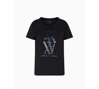 Armani Exchange Women's Short Sleeve Tone on Tone Logo Print Regular Boxy fit, T-Shirt, Black, L