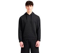 Armani Exchange Men's Essential, All Over Logo Hooded Sweatshirt, Black/Black Allover, S