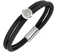 Armband 2-reihig Leder schwarz mit 585 Gold Weißgold 19 Diamanten Brillanten
