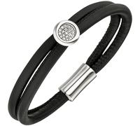 Armband 2-reihig Leder schwarz mit 585 Gold Weißgold 19 Diamanten Brillanten