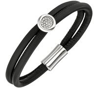 Armband 2-reihig Leder schwarz mit 585 Gold Weißgold 19 Diamanten Brillanten