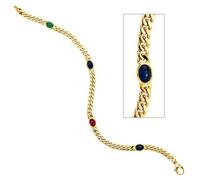 Armband 585 Gelbgold 19 cm Saphir Rubin Smaragd Cabochon Goldarmband