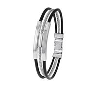Armband AMOR "3-reihig", silber (edelstahlfarben, schwarz), Armbänder, Herren, 21cm, Edelstahl Kautschuk, Edelstahl, Kautschuk, Armband (93769550-0) edelstahlfarben, schwarz