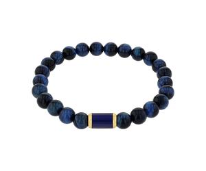 Armband AMOR, blau (gelbgoldfarben, dunkelblau, dunkelblau), Armbänder, Herren, 19cm, Edelstahl, Armband, mit Tigerauge (57653428-0) gelbgoldfarben, dunkelblau, dunkelblau