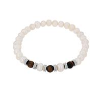 Armband AMOR, edelstahlfarben, braun, braun, Armbänder, Herren, 21cm, Edelstahl Perlen, Edelstahl, Perlen, Armband, mit Tigerauge - mit Süßwasserzuchtperle (50476523-0) edelstahlfarben, braun, braun