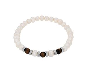 Armband AMOR, edelstahlfarben, braun, braun, Armbänder, Herren, 21cm, Edelstahl Perlen, Edelstahl, Perlen, Armband, mit Tigerauge - mit Süßwasserzuchtperle (50476523-0) edelstahlfarben, braun, braun