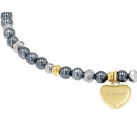 Amor Armband Damen, Grau, Herz, 8 mm, Glas, Grau, 3 mm, Edelstahl, IP Silber+Gold 2039084