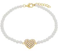 Armband AMOR "Herz", gold (gelbgoldfarben, weiß), Armbänder, Damen, 19cm, Silber 925 (Sterlingsilber), Armband, mit Glasperle (25489444-0) gelbgoldfarben, weiß