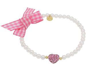 Armband AMOR "Herz/Schleife, Trachtenschmuck, Volksfest", pink (gelbgoldfarben, pink, weiß, pink), Armbänder, Damen, 18cm, Perlen Silber 925 (Sterlingsilber) Textil, Perlen, Silber 925 (Sterlingsilber