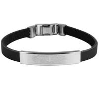 Armband aus Echtleder und Edelstahl in Schwarz 22 cm