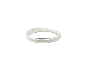 Armband BOSS "ARES SUMMER", weiß, edelstahlfarben, schwarz, weiß, braun, Armbänder, Herren, 19cm, Edelstahl Nylon, Edelstahl, Nylon, Armband, Emaille (95751057-0) weiß, edelstahlfarben, schwarz, weiß,