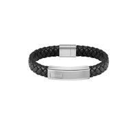 Armband BOSS "Schmuck Edelstahl Armschmuck Lederarmband LANDER" Gr. M, schwarz (edelstahlfarben, schwarz), Armbänder, Damen, M, Edelstahl Leder, Edelstahl, Leder, Armband, mit Zirkonia (synth.) (89639
