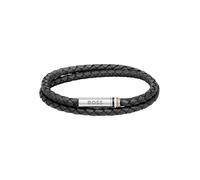 Armband BOSS "Schmuck Edelstahl Lederarmband Wickelarmband ARES" Gr. M, grau (schwarz, edelstahlfarben), Armbänder, Herren, M, Edelstahl Leder, Edelstahl, Leder, Armband (70265854-M) schwarz, edelstah