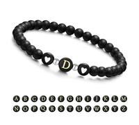Armband Damen mit Buchstaben und Herz - Partnerarmbänder Freundschaftsarmband mit 6mm Naturstein Perlen Personalisierte Geschenke Armband Paare Mädchen bff Schwesterherz Mutter und Tochter (Schwarz-D)