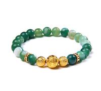 Armband Damen, Steinarmbänder Grüner Achat Naturstein Charm Armbänder Chakra Armband Yoga Balance Freundschaftsarmband Mala Perlen Schmuck Für Frauen Mädchen Jungen 21Cm