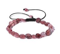 Armband Edelsteine - Naturstein-Armband - 6-8 Mm Perlen, Unregelmäßig, Natürliche Erdbeerquarz-Stein-Armbänder Für Damen, Herren, Verstellbares Geflochtenes Armband, Kristall-Reiki-Armbänder,
