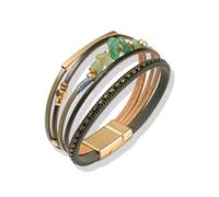 Armband FIRETTI "Schmuck Geschenk Edelstahl Leder Armschmuck Armkette Edelstein", gelbgoldfarben, grün, grün, Armbänder, 19,5cm, Edelstahl Leder Textil, Edelstahl, Leder, Textil, Armband, Made in Germ