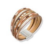 Armband FIRETTI "Schmuck Geschenk Edelstahl Leder Armschmuck Armkette", gelbgoldfarben, silberfarben, braun, weiß, türkis, Armbänder, Damen, 19,5cm, Acryl Edelstahl Leder Textil, Acryl, Edelstahl, Led