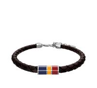 Armband FOSSIL "Everett", braun (braun, edelstahlfarben, blau, gelb, rot), Armbänder, Herren, 21,6cm, Edelstahl Leder, Armband, Emaille (15546656-0) braun, edelstahlfarben, blau, gelb, rot