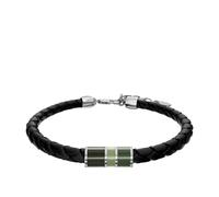 Armband FOSSIL "Everett", schwarz (schwarz, edelstahlfarben, grün), Armbänder, Herren, 21,6cm, Edelstahl Leder, Armband, Emaille (15502154-0) schwarz, edelstahlfarben, grün