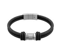 Armband FOSSIL "Machine", schwarz, edelstahlfarben, Armbänder, Herren, 20cm, Edelstahl Leder, Armband (25547008-0) schwarz, edelstahlfarben