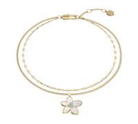 Armband FOSSIL "Schmuck Geschenk Edelstahl Armschmuck Blume Sutton", gelbgoldfarben, kristallweiß, perlmuttfarben, kristallweiß, Armbänder, Damen, 19cm, Edelstahl Perlen, Edelstahl, Perlen, Armband, m