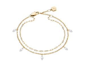 Armband FOSSIL "Schmuck Geschenk Edelstahl Armschmuck ELLIS Layering", gold (gelbgoldfarben, kristallweiß, kristallweiß), Armbänder, Damen, 19cm, Edelstahl, Armband, mit Zirkonia (synth.) (12124756-0)