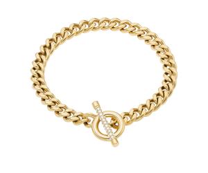 Armband FOSSIL "Schmuck Geschenk Edelstahl CARLIE T-BAR", gelbgoldfarben, kristallweiß, kristallweiß, Armbänder, Damen, 18,5cm, Edelstahl, Armband, mit Glasstein (24452306-0) gelbgoldfarben, kristallw