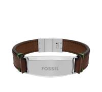 Armband FOSSIL "Schmuck Geschenk Edelstahl Leder Armschmuck Armkette Everett", braun (braun, edelstahlfarben, grün, hellbraun), Armbänder, Damen, 21,5cm, Edelstahl Leder Textil, Edelstahl, Leder, Text
