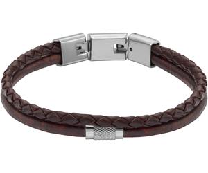 Armband FOSSIL "Schmuck Geschenk Edelstahl Leder Armschmuck JEWELRY", braun, Armbänder, Damen, 20cm, Edelstahl Leder, Edelstahl, Leder, Armband (70110957-0) braun