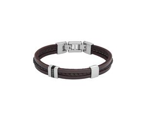 Armband FOSSIL "Schmuck Geschenk Edelstahl Leder Armschmuck JEWELRY", braun (edelstahlfarben, braun), Armbänder, Damen, 19,5cm, Edelstahl Leder, Edelstahl, Leder, Armband (40757809-0) edelstahlfarben,