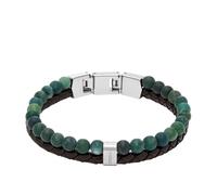 Armband FOSSIL "Schmuck Geschenk Edelstahl Leder Armschmuck JEWELRY", bunt (edelstahlfarben, braun, grün, grün), Armbänder, Damen, 21,5cm, Edelstahl Leder, Edelstahl, Leder, Armband, mit Moosachat (30