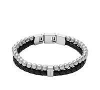 Armband FOSSIL "Schmuck Geschenk Edelstahl Leder Armschmuck JEWELRY", schwarz (edelstahlfarben, schwarz), Armbänder, Damen, 21,5cm, Edelstahl Leder, Edelstahl, Leder, Armband (34134969-0) edelstahlfar