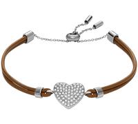 Armband FOSSIL "Schmuck Geschenk Edelstahl Leder Armschmuck SADIE Herz", braun (edelstahlfarben, braun), Armbänder, Damen, 21,6cm, Edelstahl Leder, Edelstahl, Leder, Armband (76890158-0) edelstahlfarb