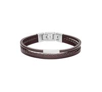 Armband FOSSIL "Schmuck Geschenk Edelstahl Leder VINTAGE CASUAL", braun (edelstahlfarben, braun), Armbänder, Damen, 19,5cm, Edelstahl Leder, Edelstahl, Leder, Armband (64095334-0) edelstahlfarben, bra