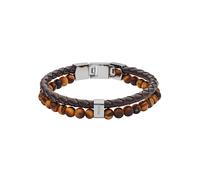 Armband FOSSIL "Schmuck Geschenk Edelstahl Leder VINTAGE CASUAL", braun (edelstahlfarben, braun, braun), Armbänder, Damen, Edelstahl Leder, Edelstahl, Leder, Armband, mit Tigerauge (68443719-0) edelst